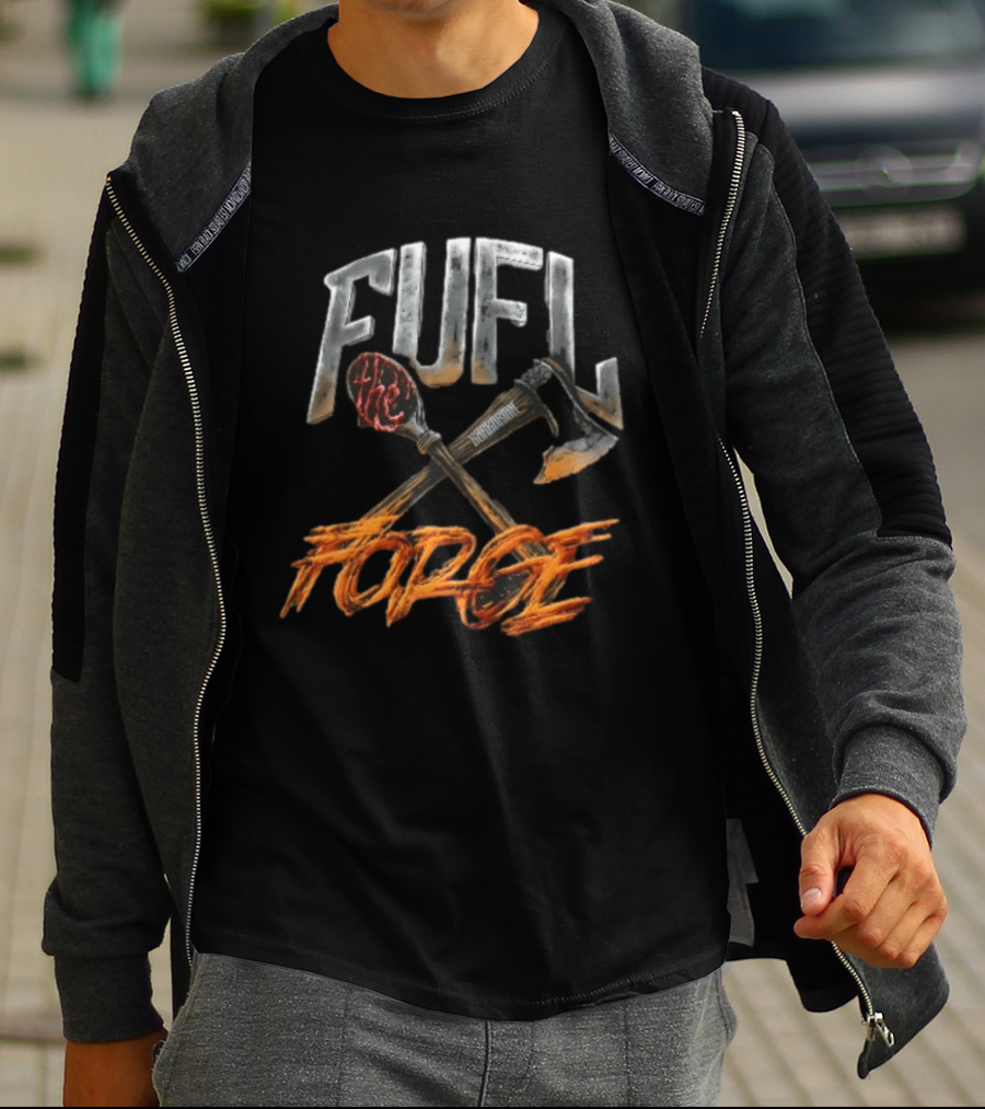 Fuel Forge Crossed Bloody Spoon Axe Flames T-Shirt