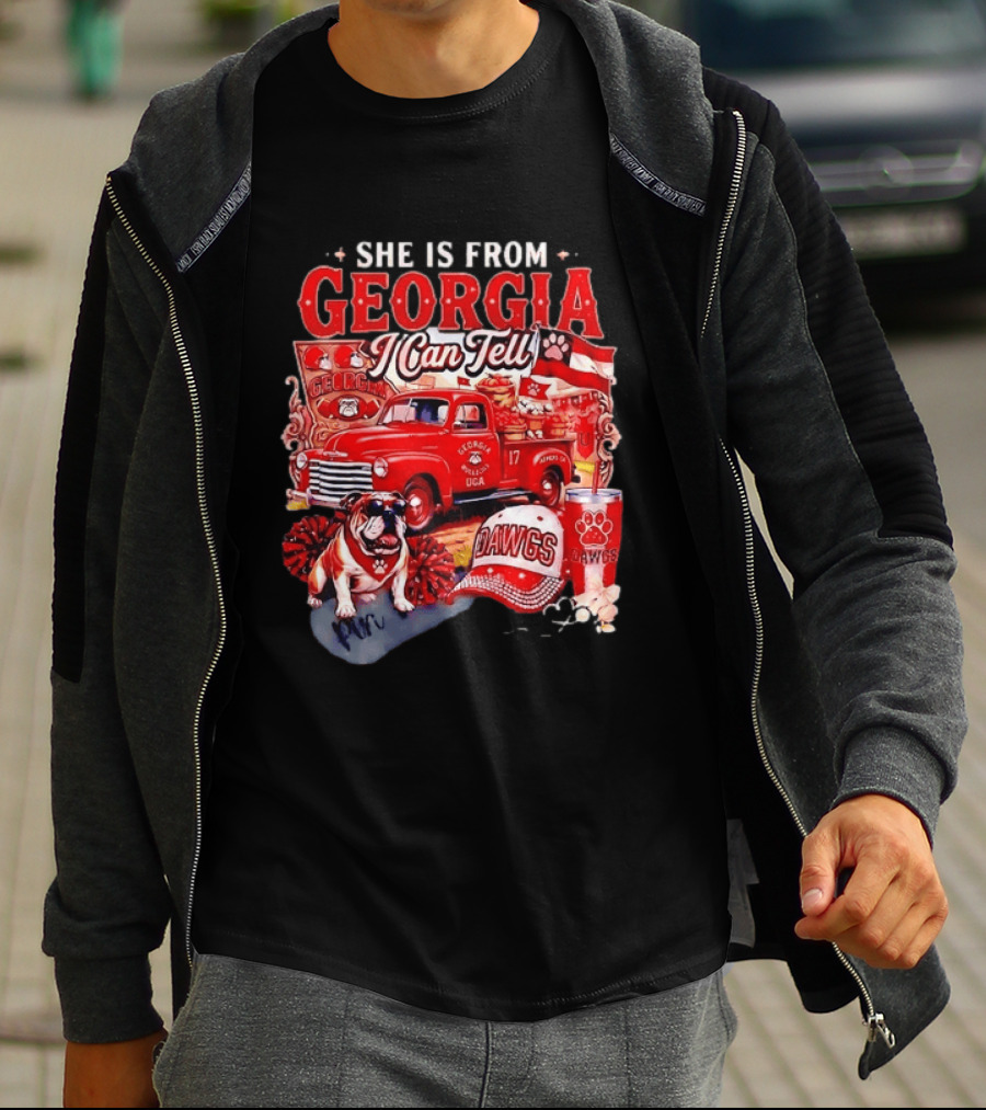 She Is From Georgia I Can Tell Bulldogs Dawgs Red Truck T-Shirt