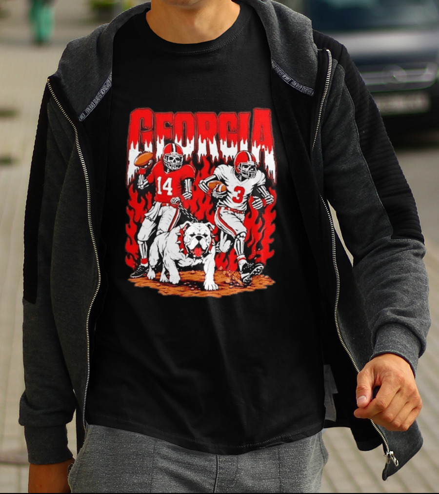 Georgia Bulldogs Football Skeleton Players 14 And 3 With Bulldog T-Shirt