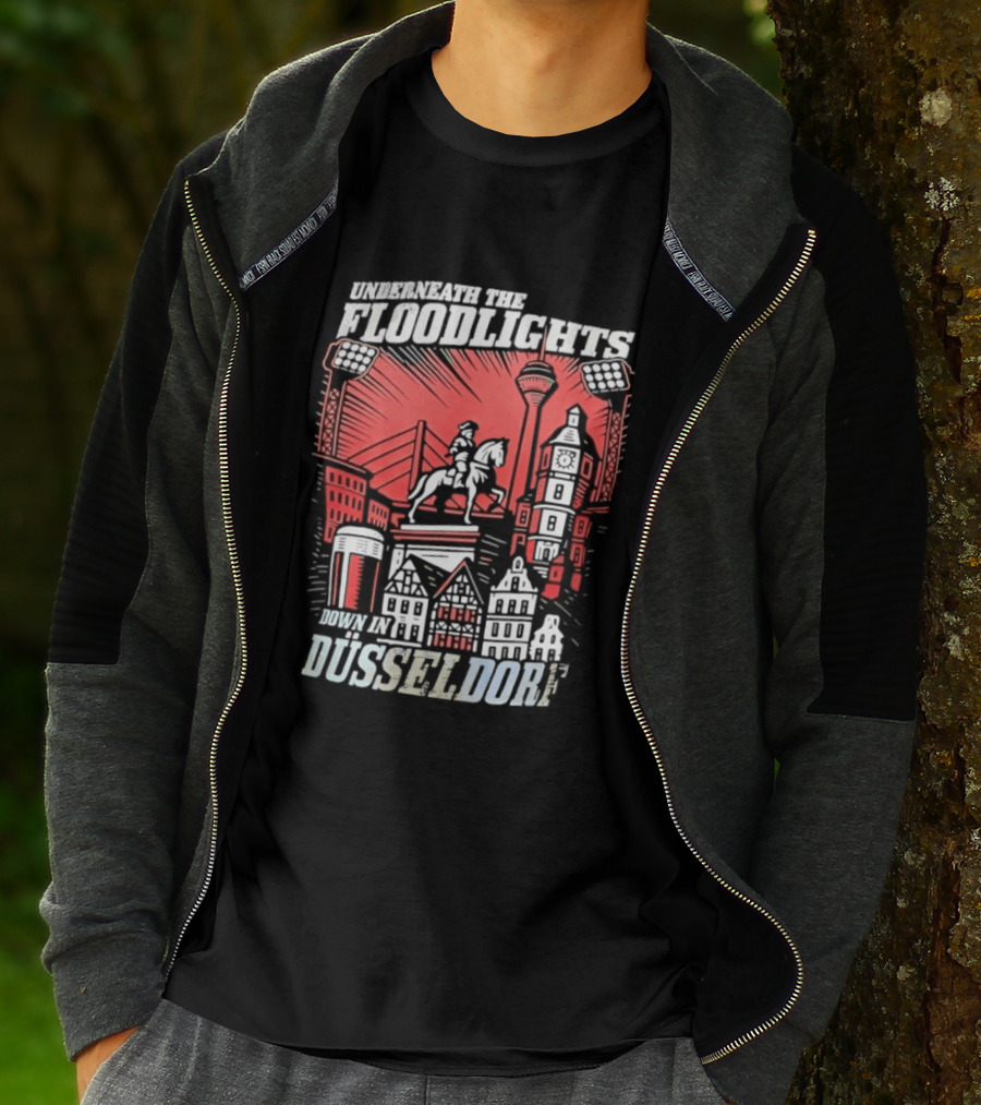 Underneath The Floodlights Düsseldorf Skyline And Equine Monument T-Shirt
