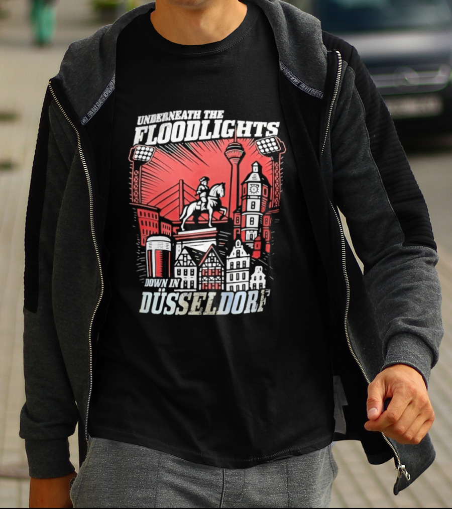 Underneath The Floodlights Düsseldorf Skyline And Equine Monument T-Shirt
