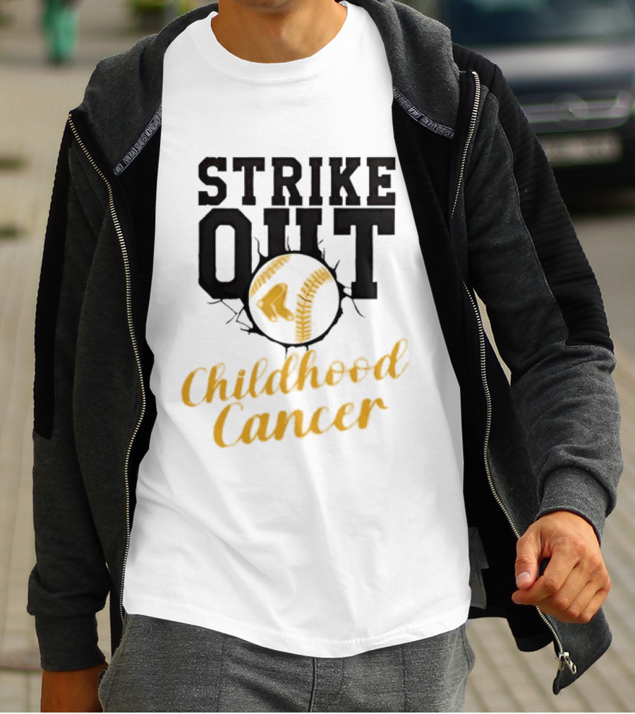 Strike Out Childhood Cancer Boston Red Sox Baseball Team Awareness T-Shirt