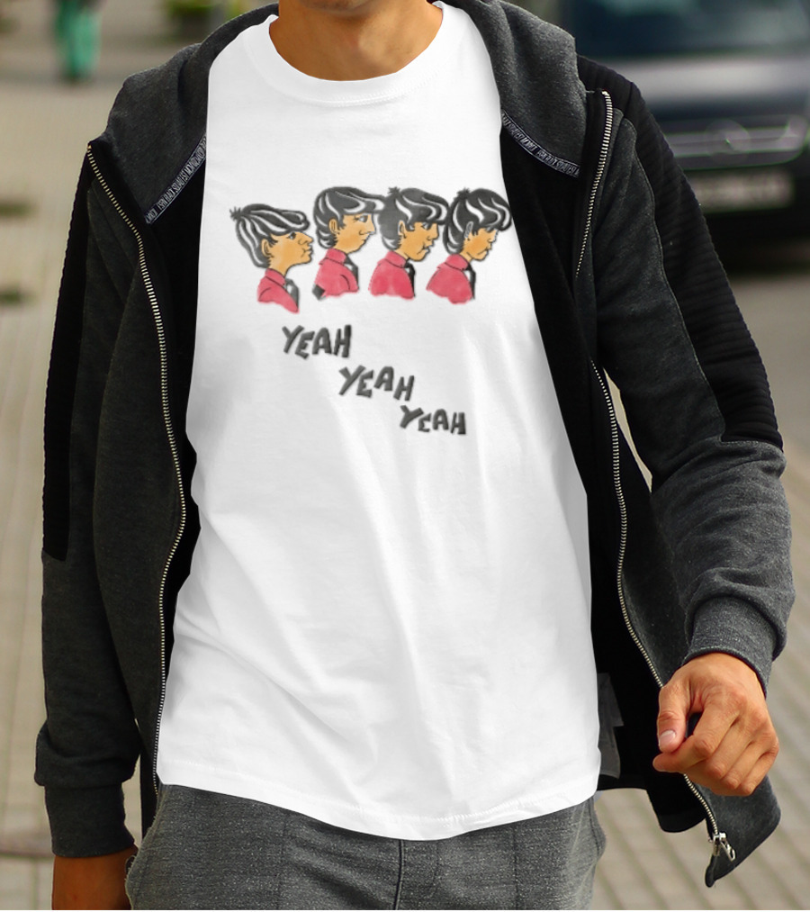 Yeah Yeah Yeah Cartoon Caricatures Four Men Red T-Shirt