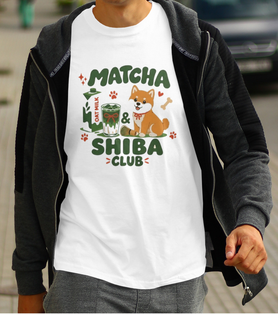 Matcha Shiba Club Oat Milk Dog Lover Tea Aesthetic T-Shirt