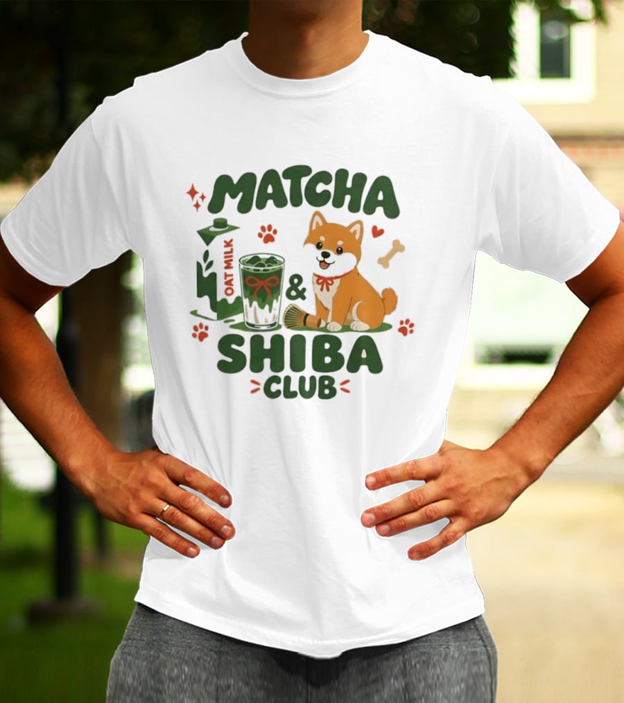 Matcha Shiba Club Oat Milk Dog Lover Tea Aesthetic T-Shirt