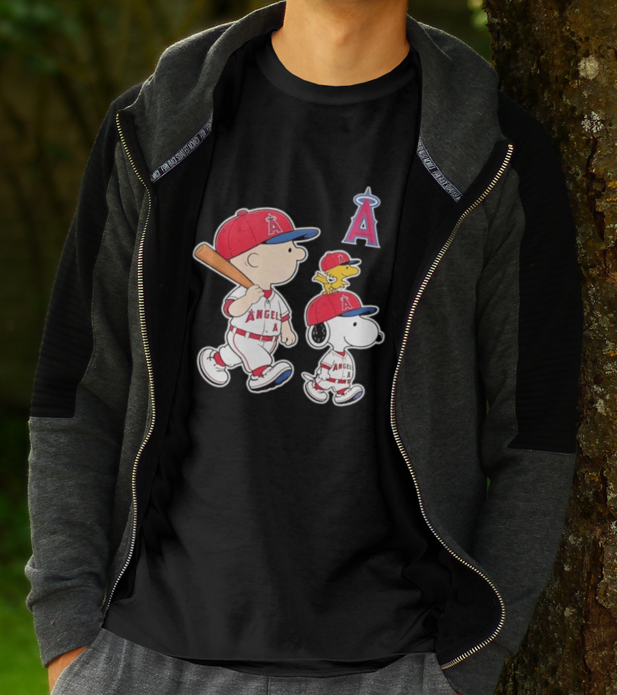 Charlie Brown Snoopy Woodstock Los Angeles Angels Baseball Team T-Shirt