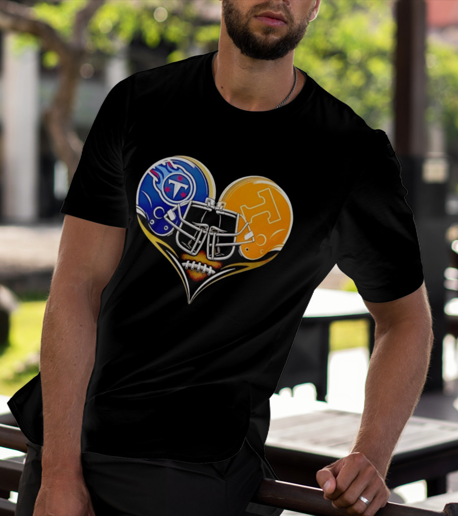 Tennessee Titans Tennessee Volunteers Football Heart Helmet T-Shirt