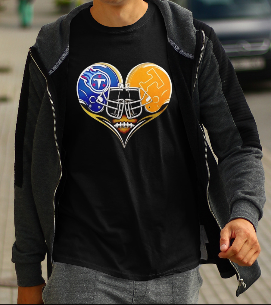 Tennessee Titans Tennessee Volunteers Football Heart Helmet T-Shirt