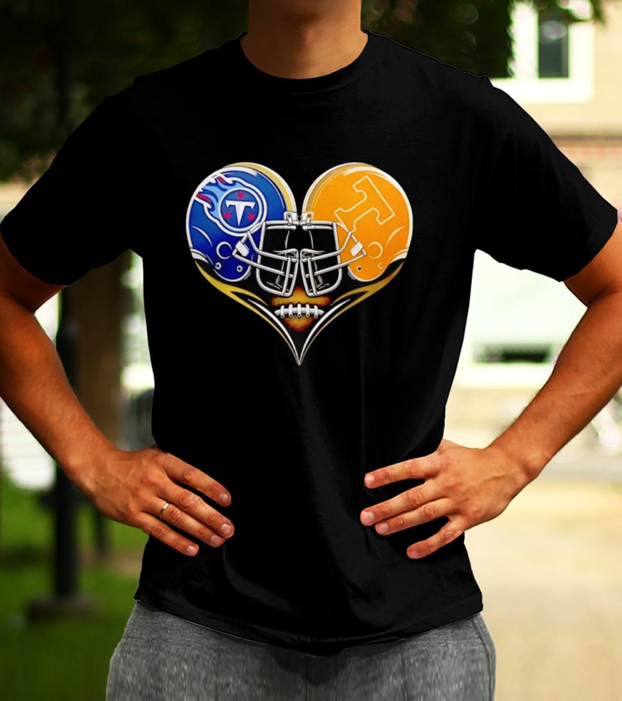 Tennessee Titans Tennessee Volunteers Football Heart Helmet T-Shirt