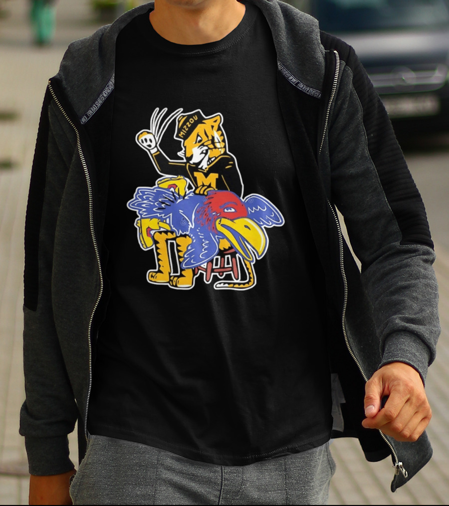 Mizzou Tigers Vs Kansas Jayhawk Rivalry Cartoon T-Shirt