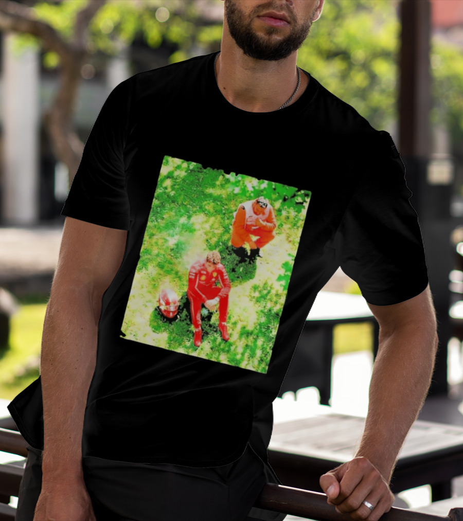 Monza GP Charles Leclerc Helmet On Grass Crash Moment T-Shirt