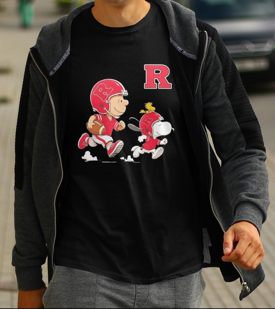 Charlie Brown Snoopy Woodstock Rutgers Scarlet Knights Football Fan Gear T-Shirt