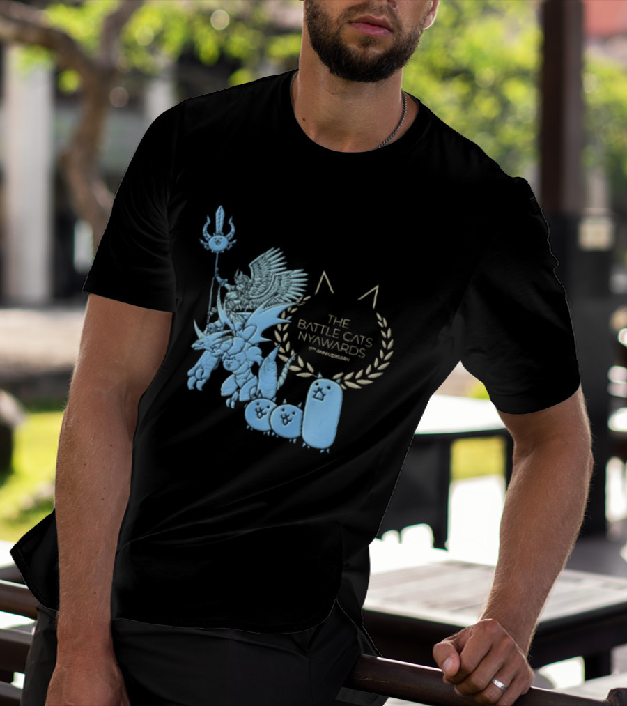 The Battle Cats Nyawards 11th Anniversary Characters Laurel Wreath Line T-Shirt