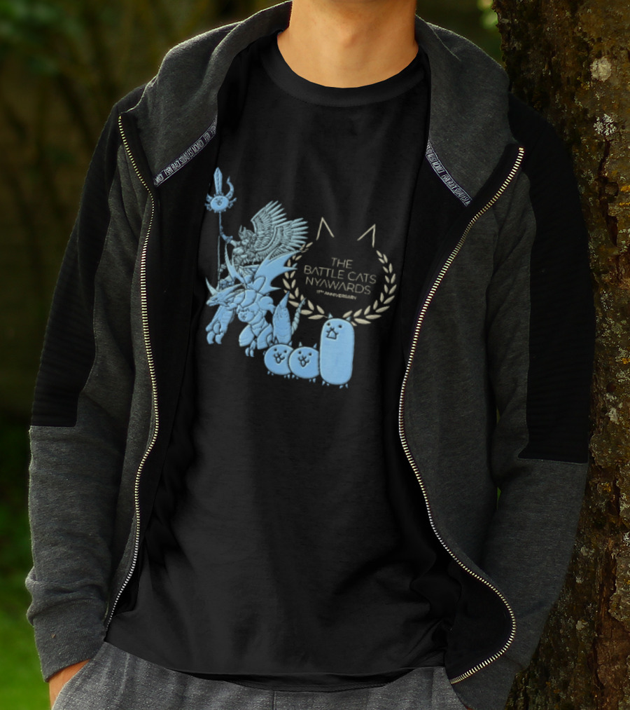 The Battle Cats Nyawards 11th Anniversary Characters Laurel Wreath Line T-Shirt