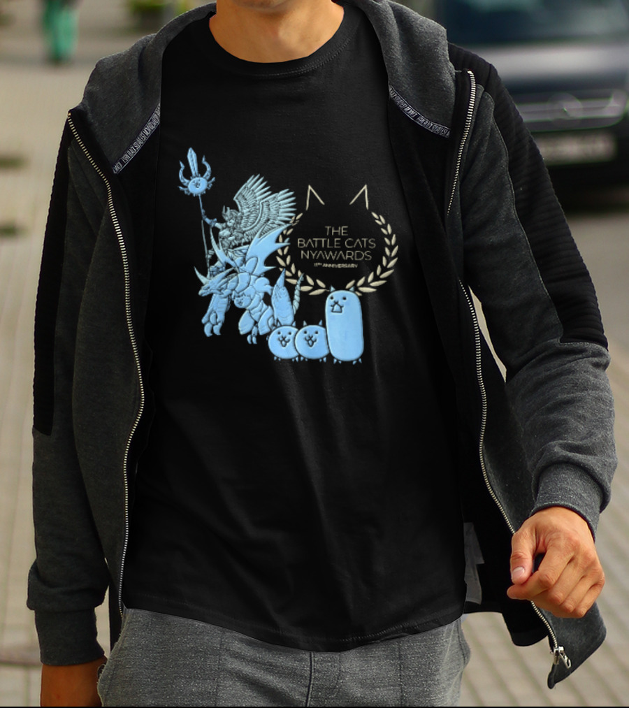 The Battle Cats Nyawards 11th Anniversary Characters Laurel Wreath Line T-Shirt