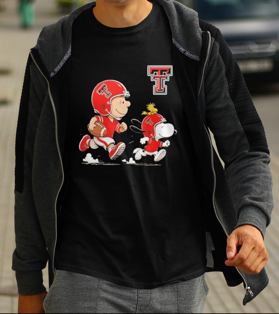 Charlie Brown Woodstock Snoopy Texas Tech Red Raiders Football Team Spirit T-Shirt