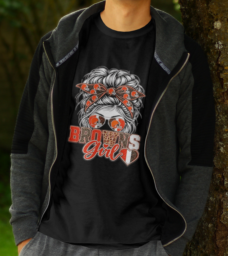 Cleveland Browns Girl Messy Bun Football T-Shirt