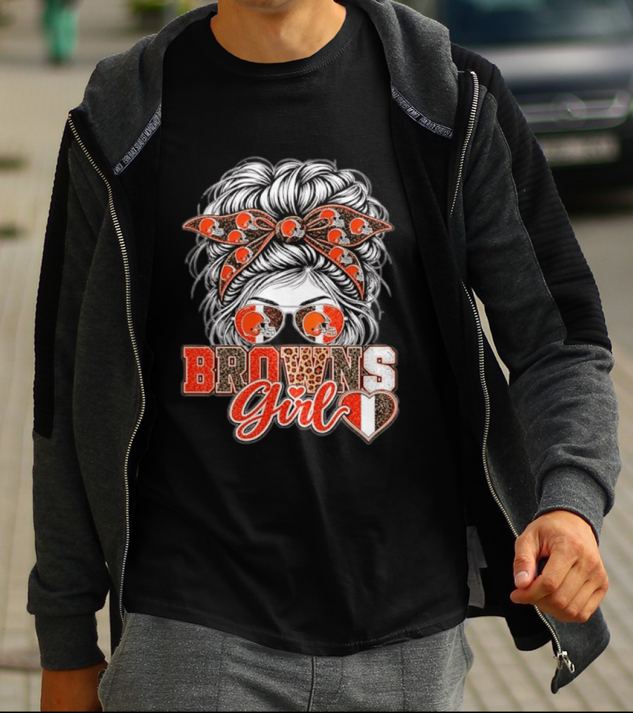 Cleveland Browns Girl Messy Bun Football T-Shirt