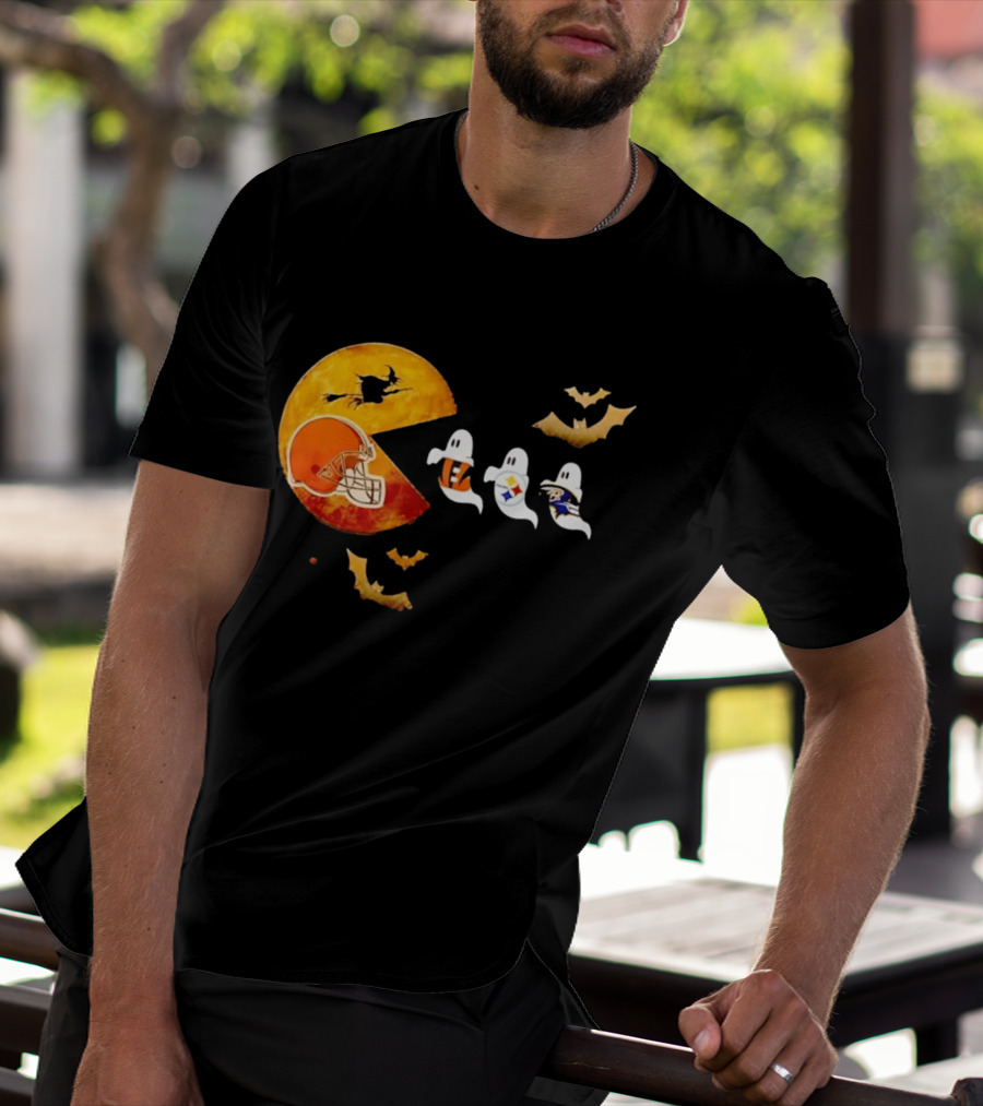 Cleveland Browns Pac Man Vs Bengals Steelers Ravens Halloween Battle T-Shirt