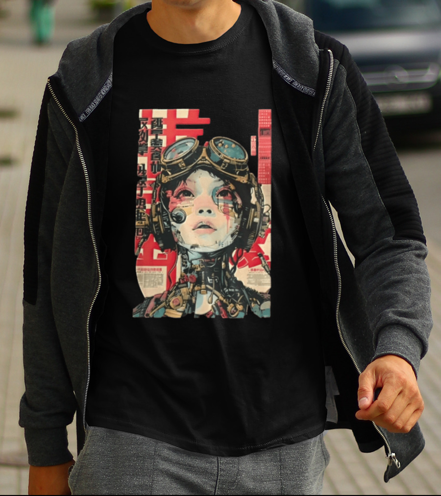 Cyberpunk Cyborg Woman With Goggles And Headphones Futuristic Aesthetic T-Shirt
