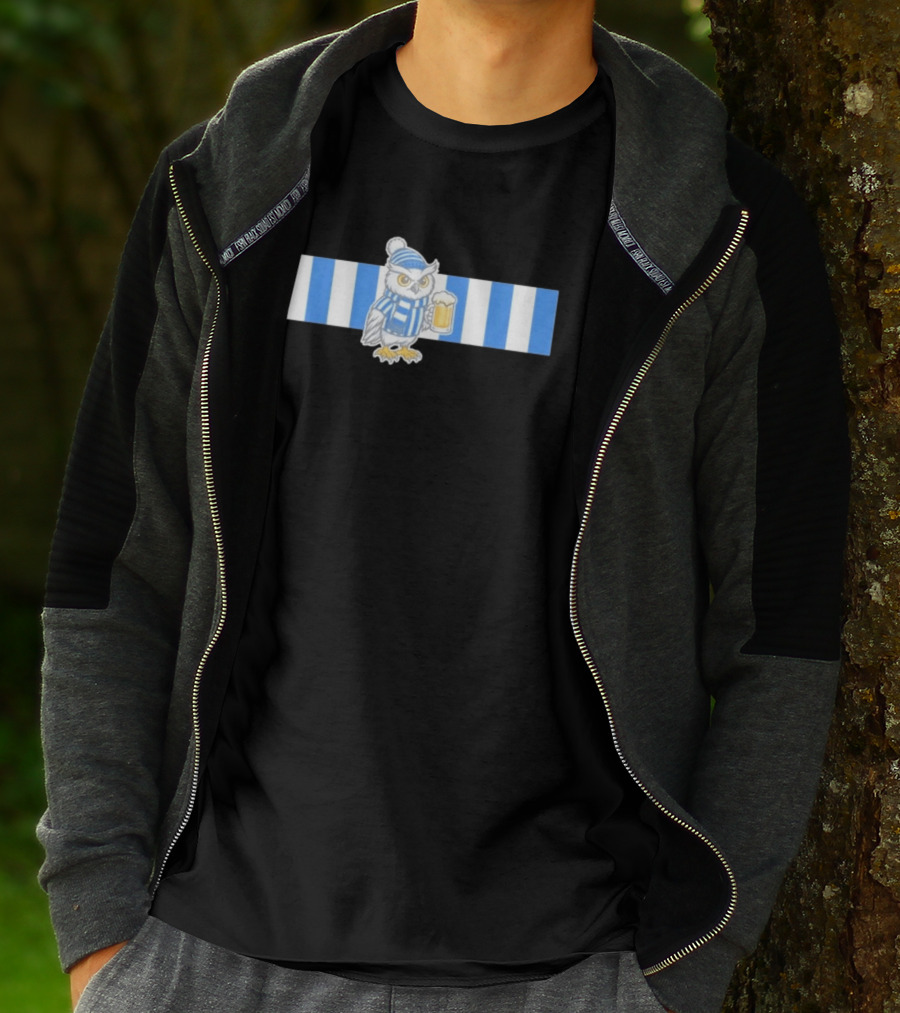 Owl In Blue And White Stripes With Beer T-Shirt