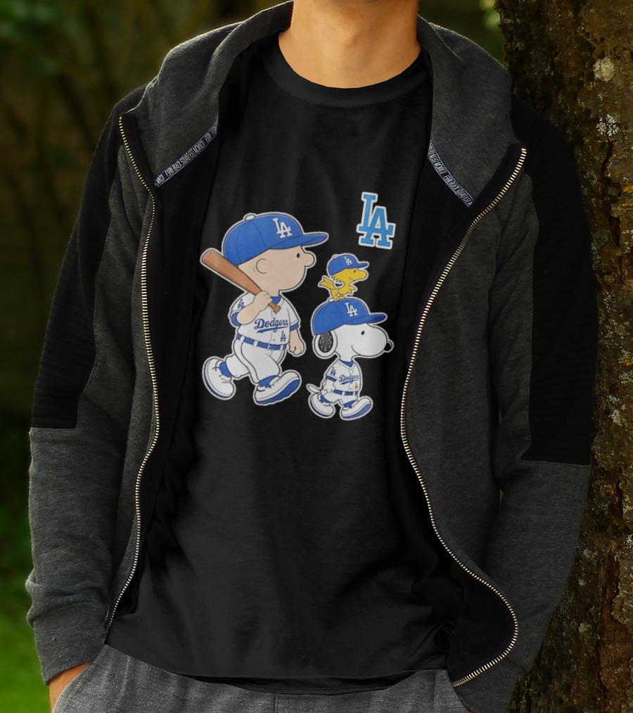 Woodstock Charlie Brown And Snoopy Los Angeles Dodgers Baseball T-Shirt