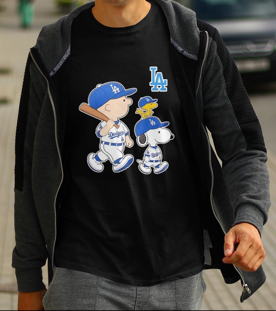 Woodstock Charlie Brown And Snoopy Los Angeles Dodgers Baseball T-Shirt