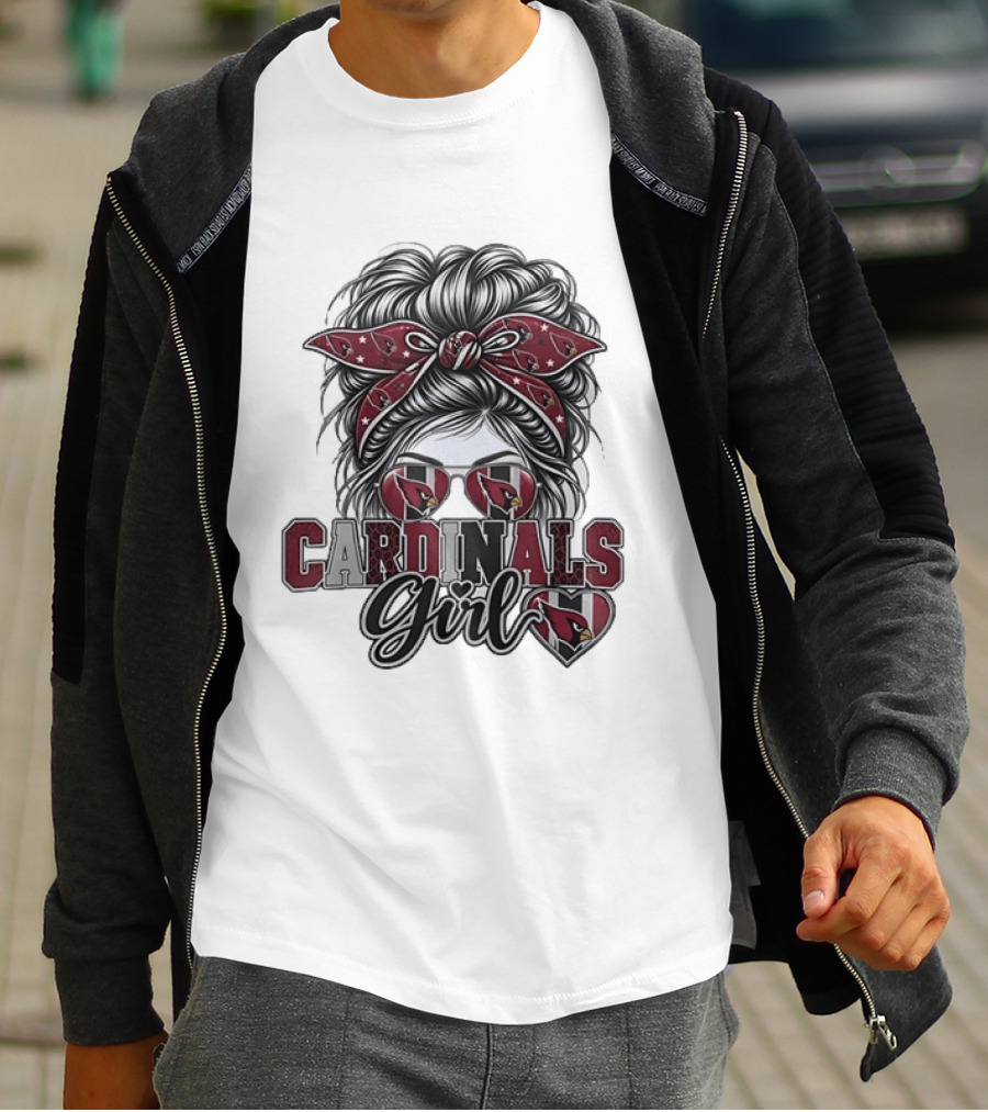 Cardinals Girl Messy Bun Bandana Sunglasses Football T-Shirt