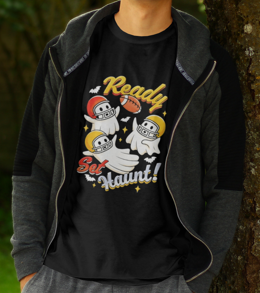 Ready Set Haunt Ghosts Football Helmet Halloween T-Shirt