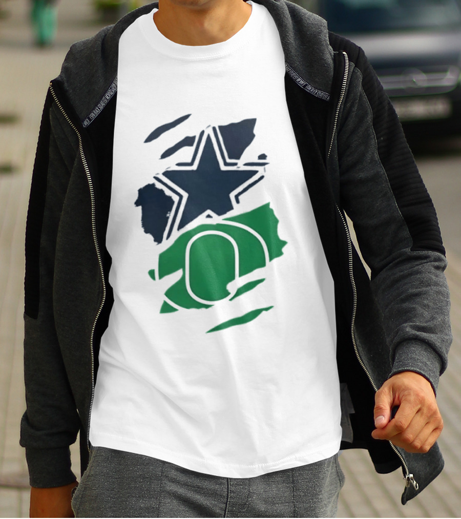 Dallas Cowboys Star And Oregon Ducks O Ripped Team Logos T-Shirt