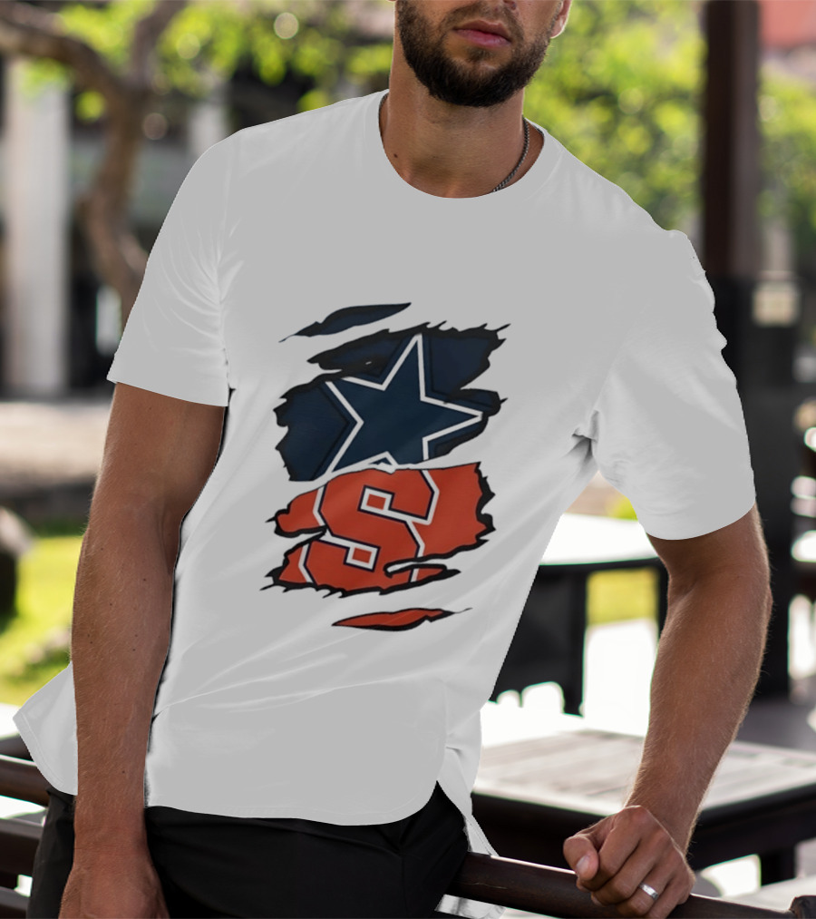 Dallas Cowboys Star And Syracuse Orange Torn Fabric T-Shirt