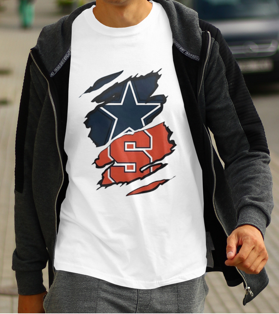 Dallas Cowboys Star And Syracuse Orange Torn Fabric T-Shirt