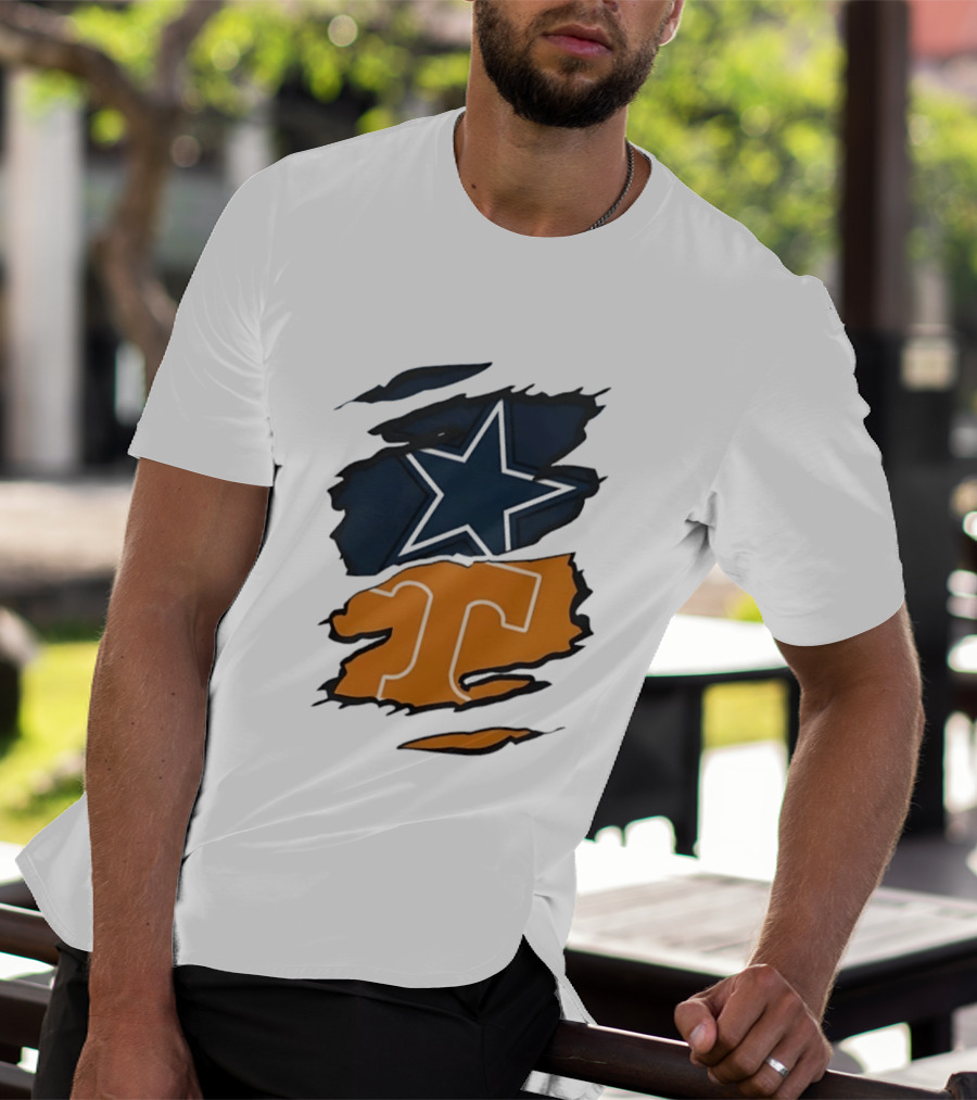Dallas Cowboys Star Tennessee Volunteers Logo Ripped Effect T-Shirt