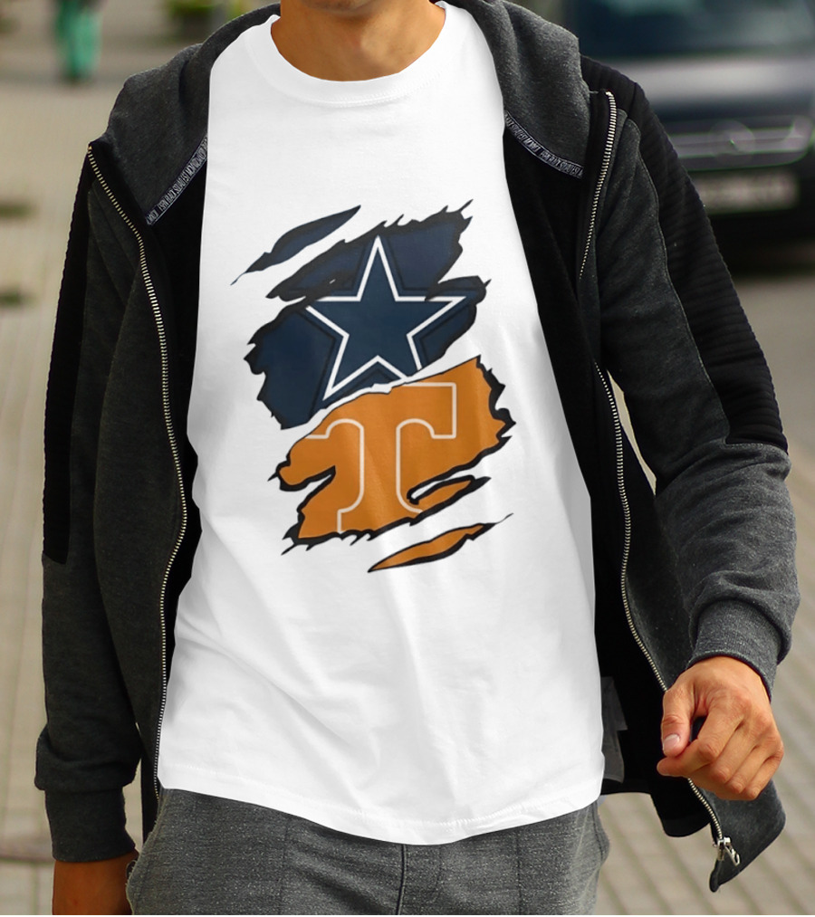 Dallas Cowboys Star Tennessee Volunteers Logo Ripped Effect T-Shirt