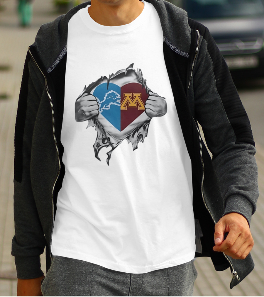 Detroit Lions And Minnesota Golden Gophers Heart T-Shirt