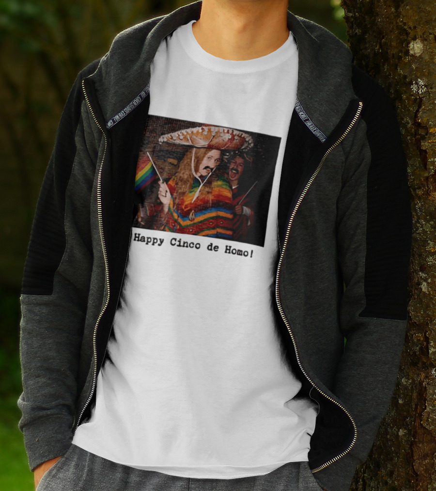 Happy Cinco De Homo Rainbow Poncho Sombrero Pride Celebration T-Shirt