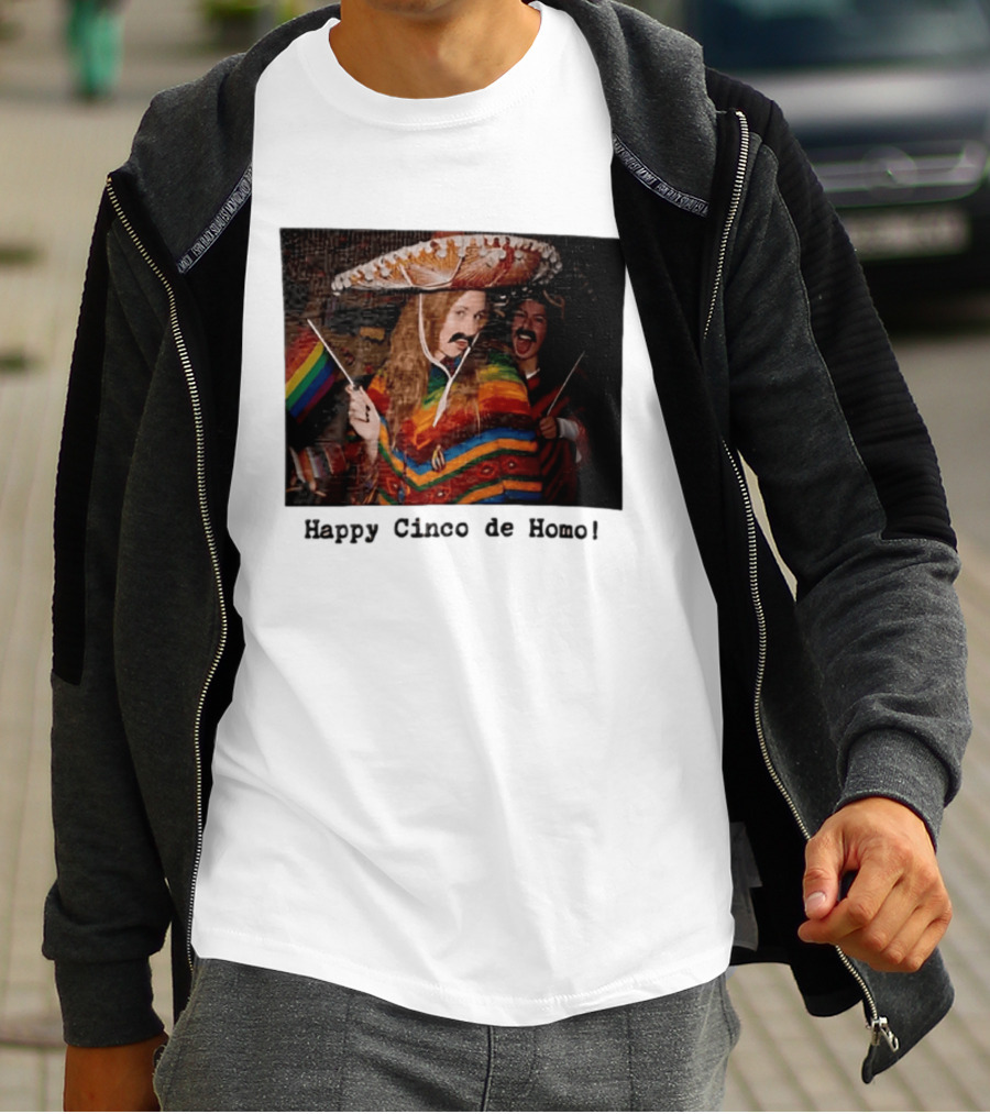 Happy Cinco De Homo Rainbow Poncho Sombrero Pride Celebration T-Shirt
