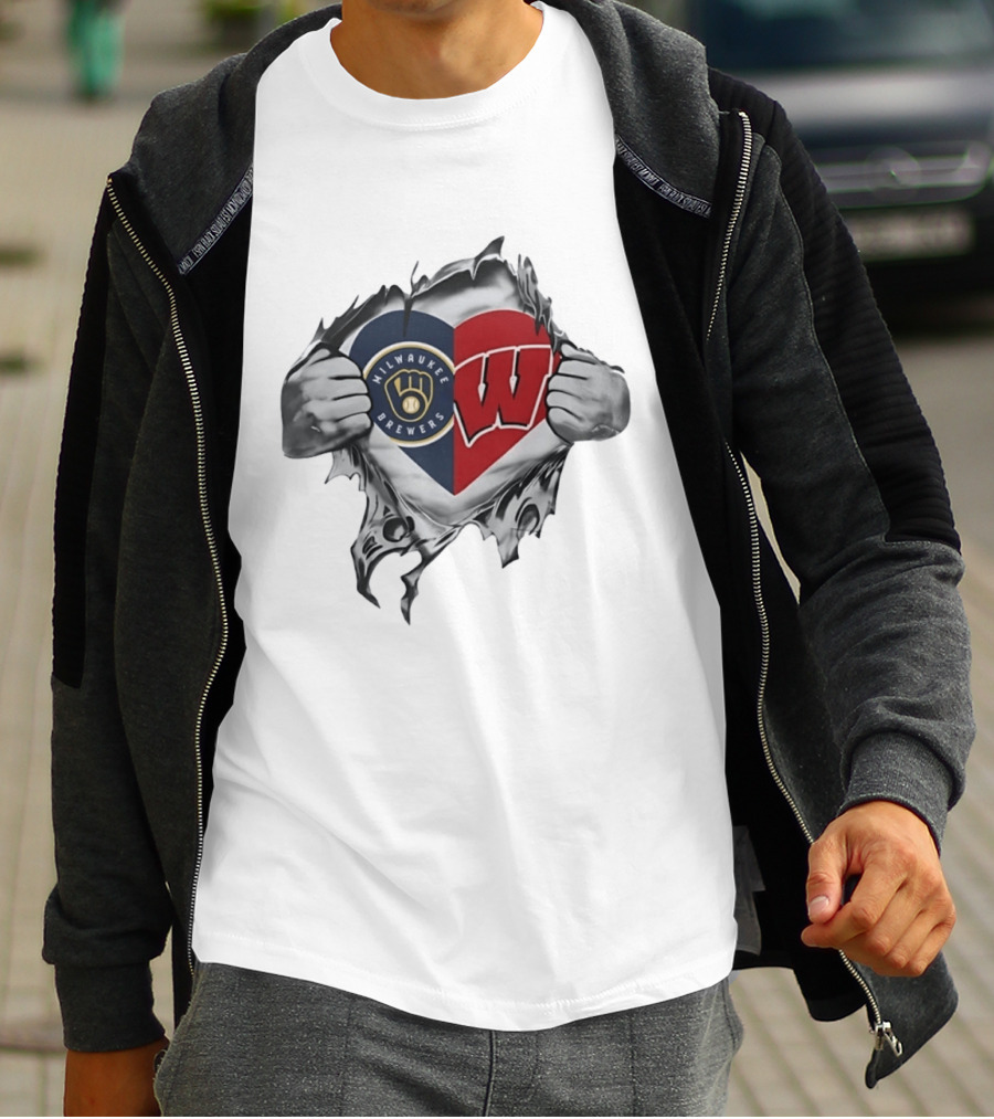 Milwaukee Brewers Wisconsin Badgers Heart T-Shirt