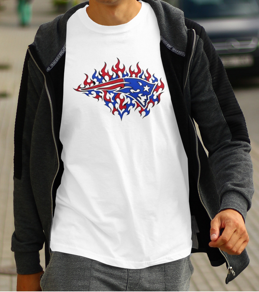 New England Patriots Flaming Blue And Red Sports Team T-Shirt
