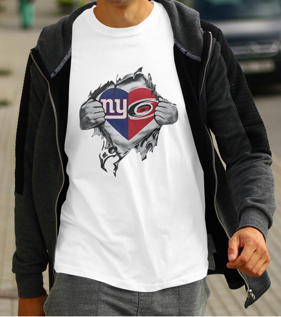 New York Giants Carolina Hurricanes Heart Fan Pride T-Shirt