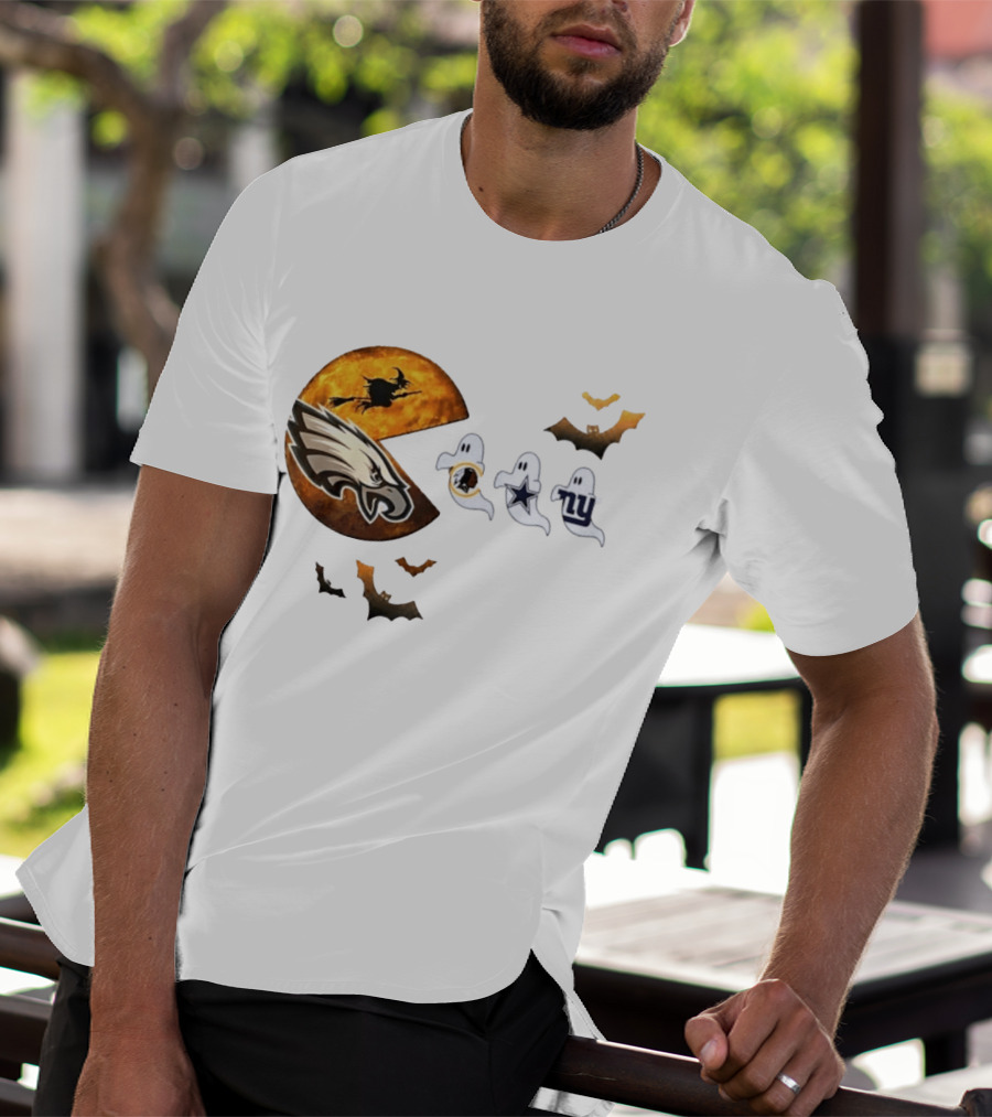 Philadelphia Eagles Pac Man Halloween Washington Commanders Cowboys Giants Ghosts T-Shirt