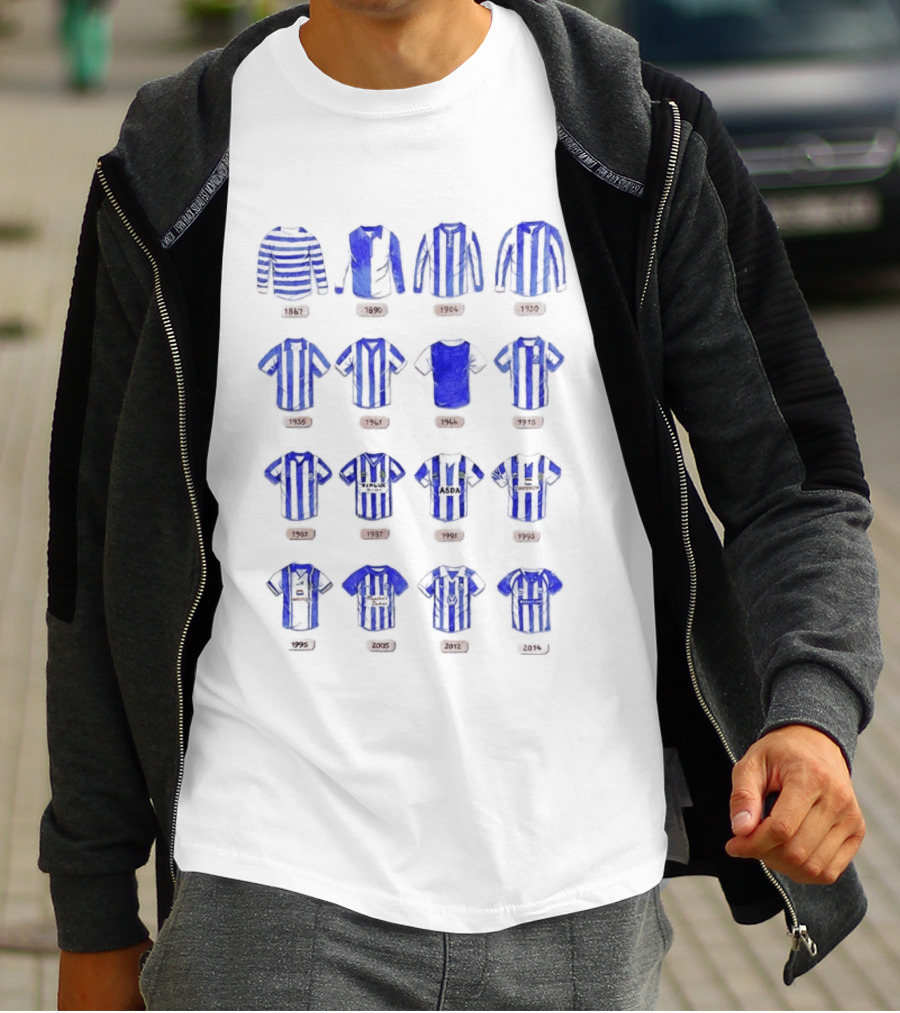 Sheffield Wednesday FC Kit Evolution 1867 1993 Blue And White Stripes T-Shirt