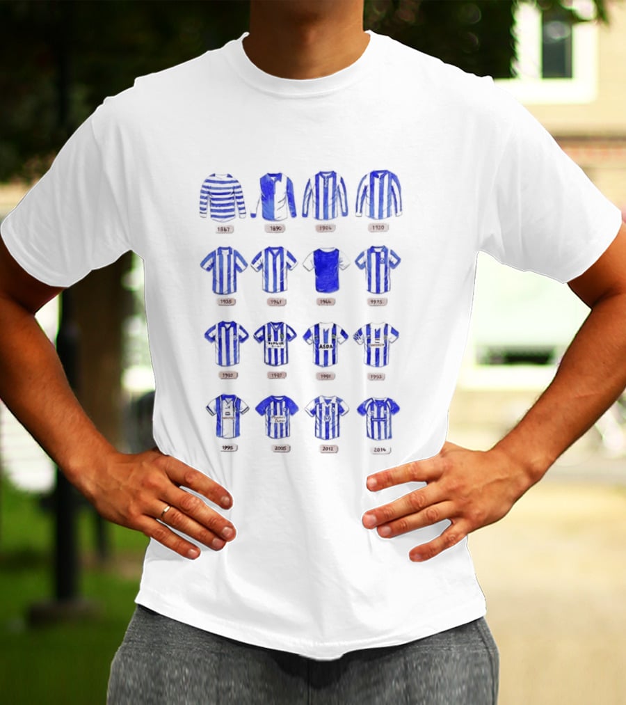 Sheffield Wednesday FC Kit Evolution 1867 1993 Blue And White Stripes T-Shirt