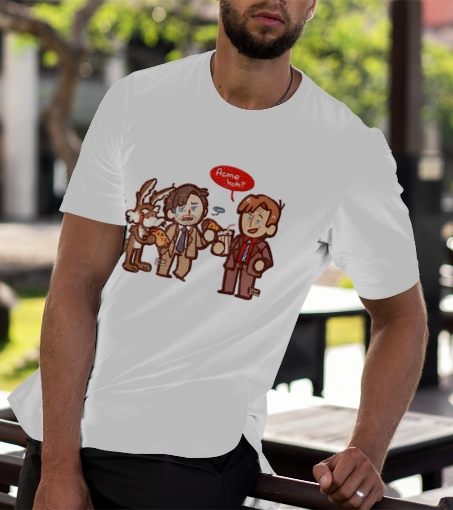 Wile E Coyote Saul Goodman Jimmy McGill Acme Huh Yeah Pizza Milkshake Cartoon Character Collaboration T-Shirt