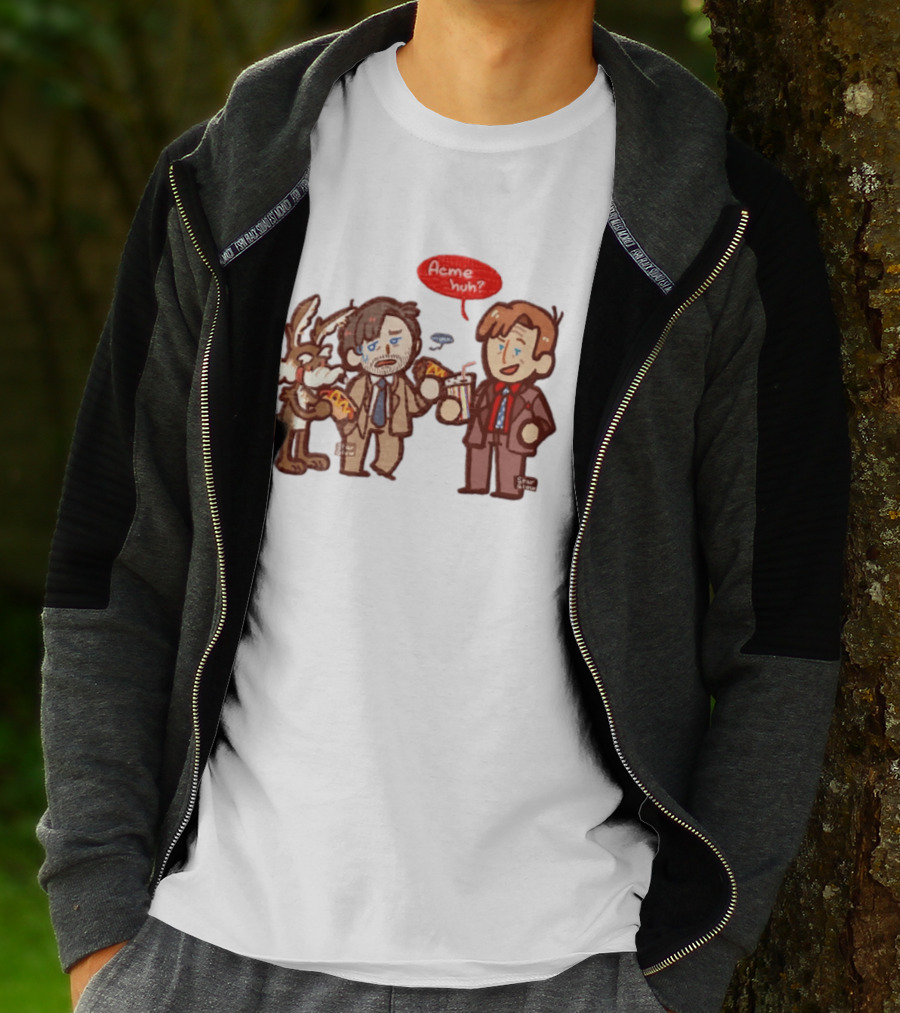 Wile E Coyote Saul Goodman Jimmy McGill Acme Huh Yeah Pizza Milkshake Cartoon Character Collaboration T-Shirt