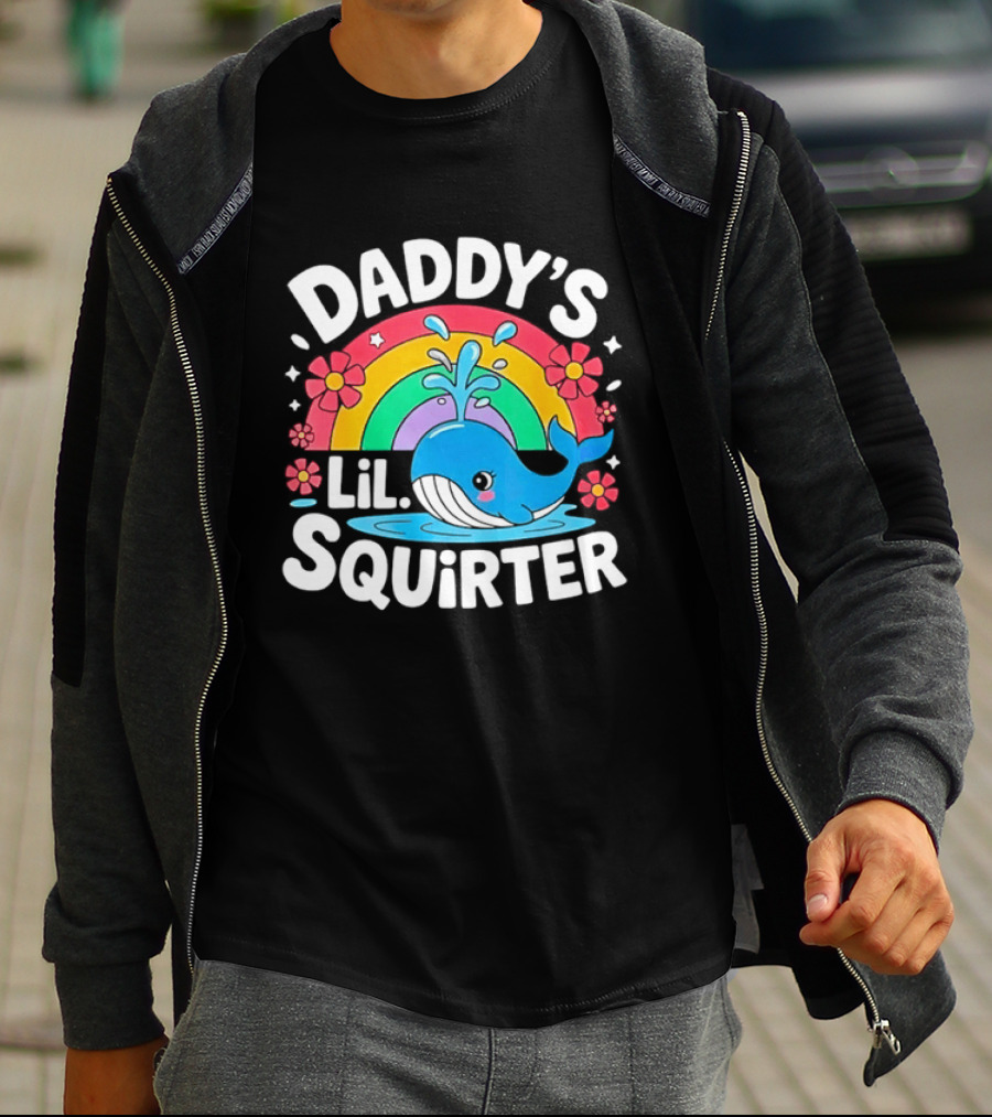 Daddy's Lil Squirter Whale Rainbow Flower T-Shirt