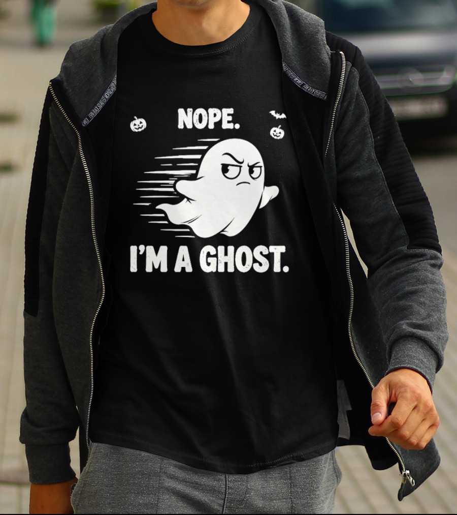 Nope I'm A Ghost Halloween Spooky With Pumpkins And Bats T-Shirt