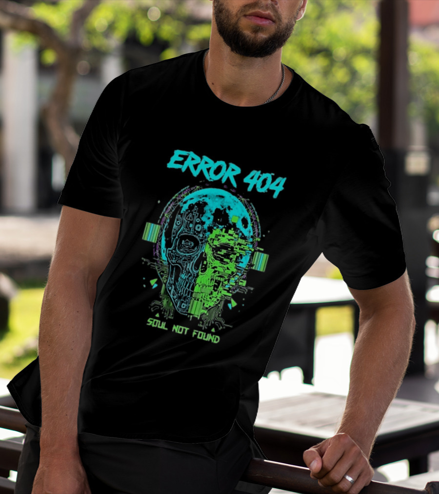 Error 404 Soul Not Found Cyber Skull Glitch Retro Tech Aesthetic T-Shirt