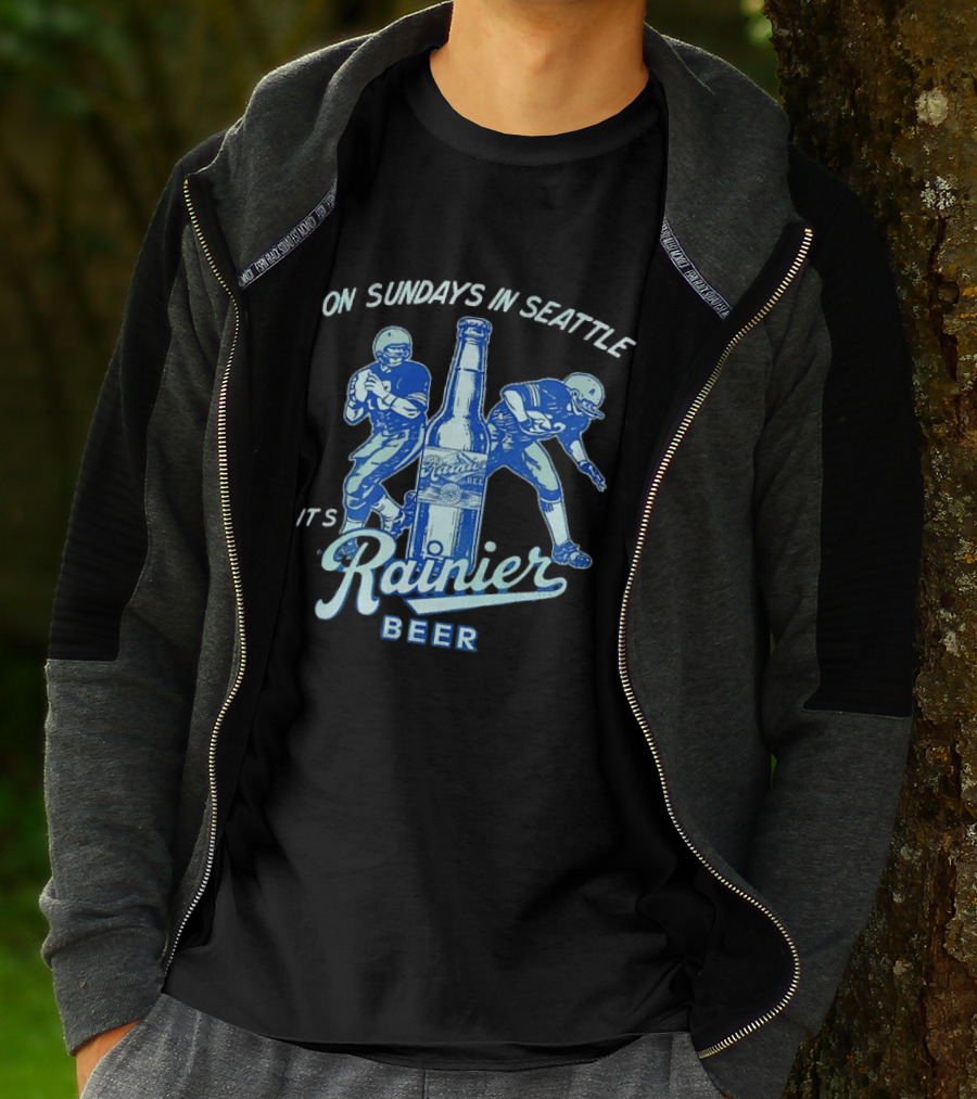On Sundays In Seattle It's Rainier Beer Football Players And Bottle T-Shirt