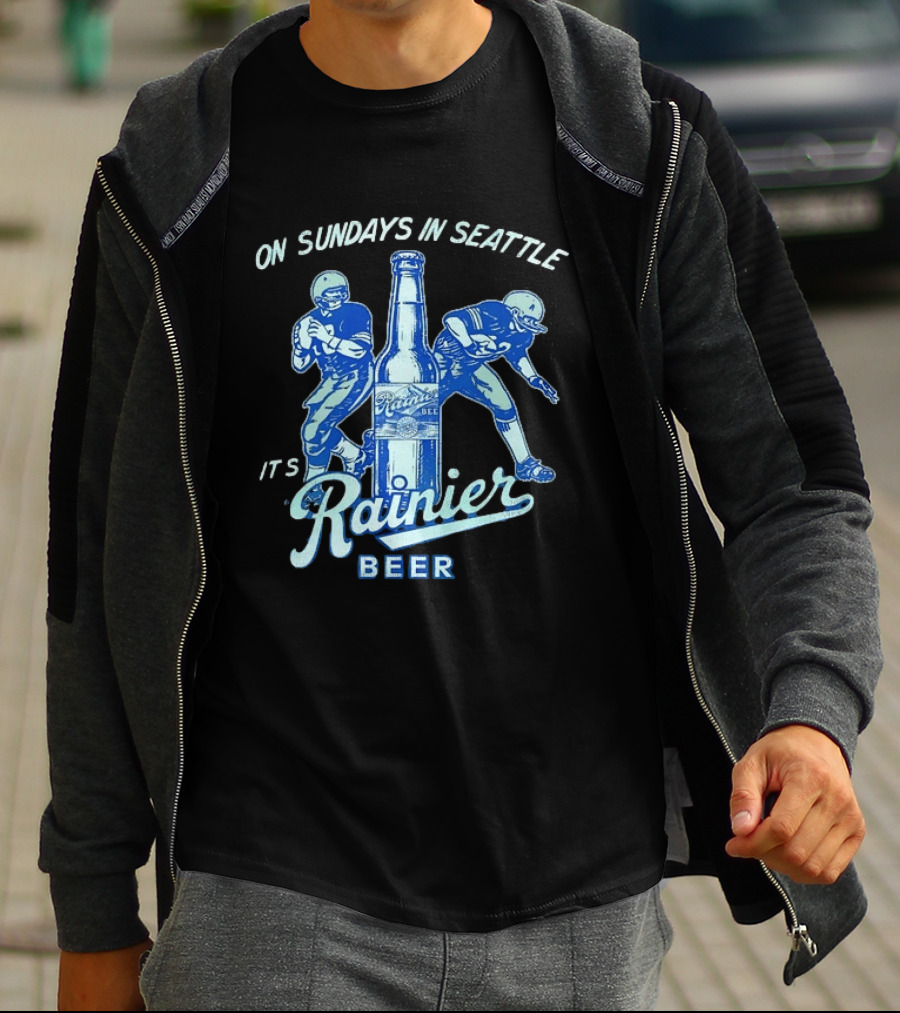 On Sundays In Seattle It's Rainier Beer Football Players And Bottle T-Shirt